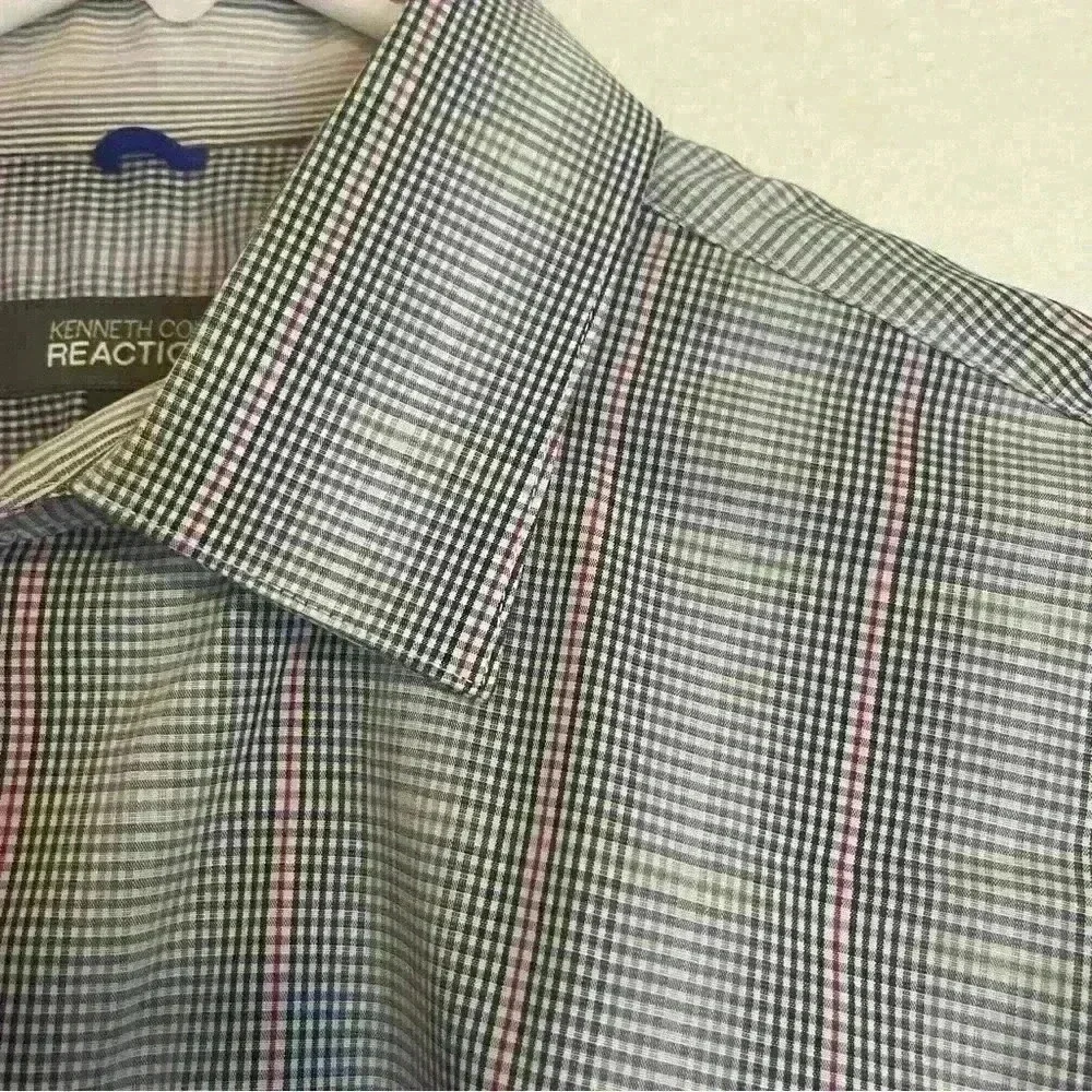 Kenneth Cole Reaction Men's Slim-Fit Blue Plaid Long-Sleeve Shirt size 16 34/35